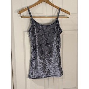 JV Joan Vass Women's Velvet Gray Spaghetti Strap Top Size Small